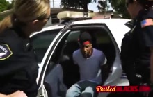Interracial hardcore threesome after black suspect got caught.